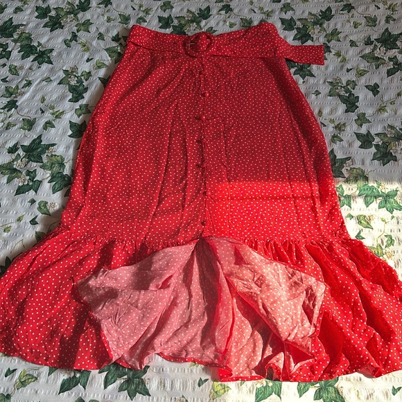 ZARA Dotted Midi Skirt w Attached Belt - Picture 3 of 4